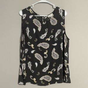 LOFT Black and Cream Paisley Blouse XL NWOT